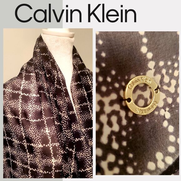 CALVIN KLEIN Black & White Plaid Check Wrap Scarf Cruise Travel Beach Flowy Soft - Picture 1 of 8